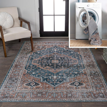 Alacati Ogee Medallion Washable Area Rug